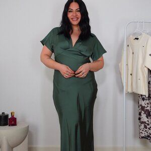 Zara Moss Green Satin Midi Dress